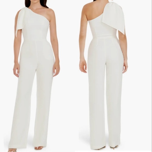 Dress the Population Pants - NWOT Dress the Population Tiffany One-Shoulder Jumpsuit white sz XS